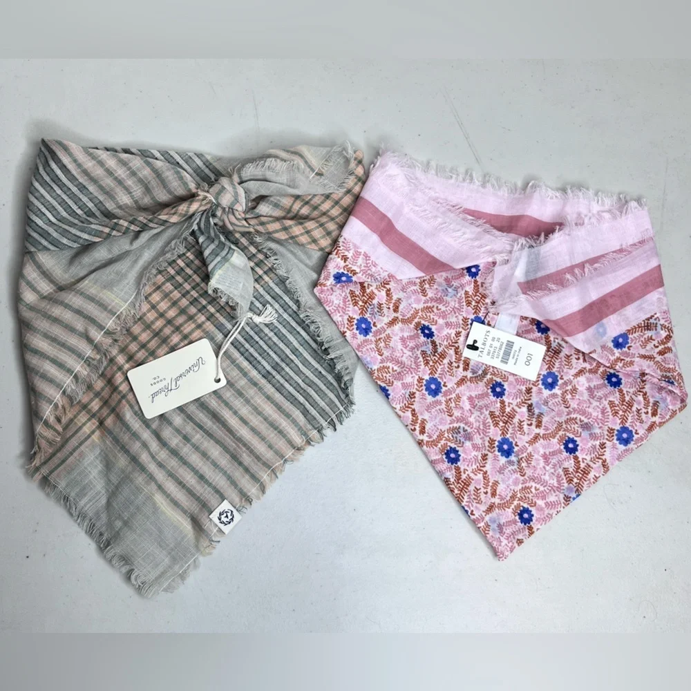 NWT Talbots & Universal Thread Floral Checkered Set of 2 Head Wraps Scarves